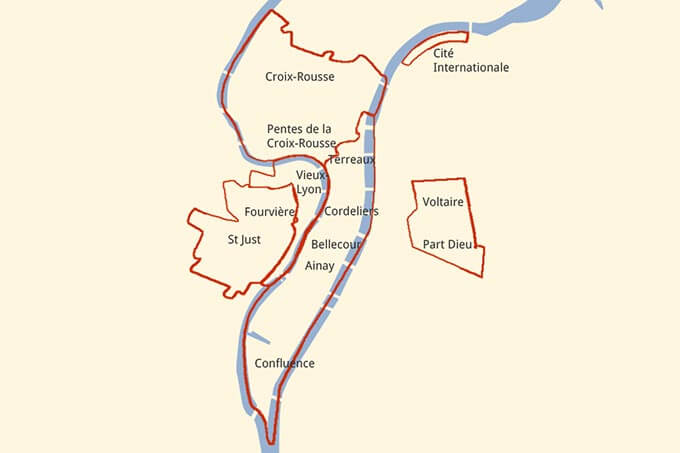 Karte der Viertel von Lyon